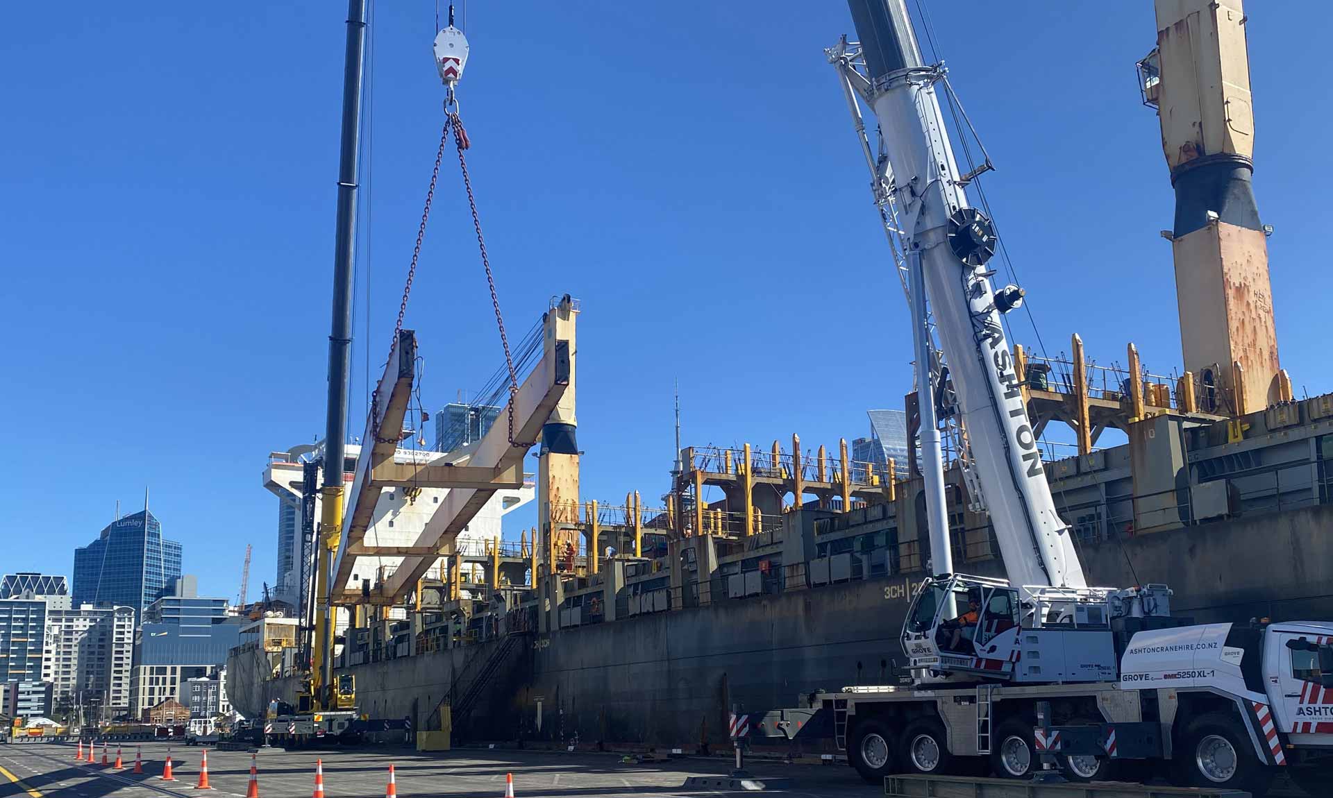 Two cranes were required to lift the turret and gantry