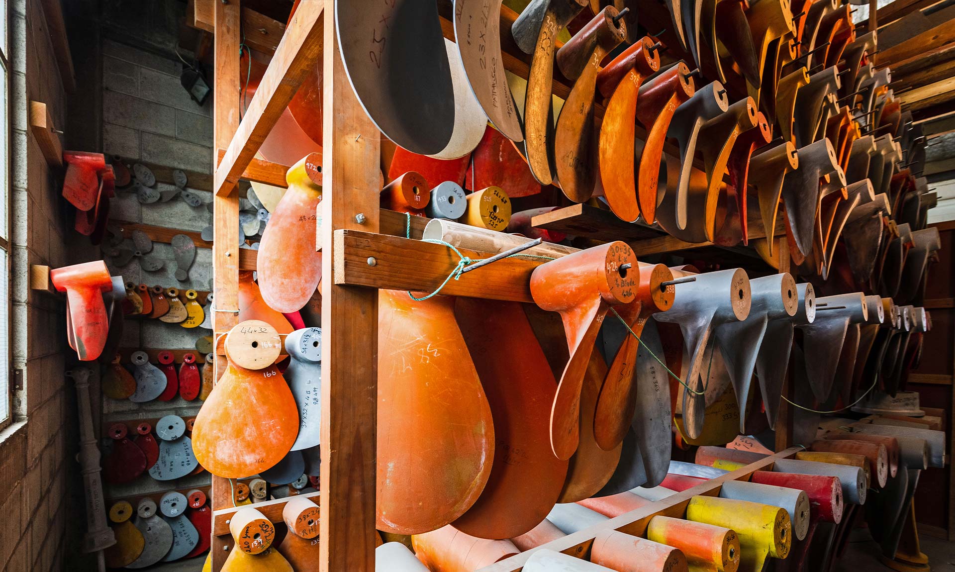 A large collection of propeller blanks from which moulds are made